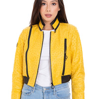 Comly Yellow Ostrich Leather Women Jacket