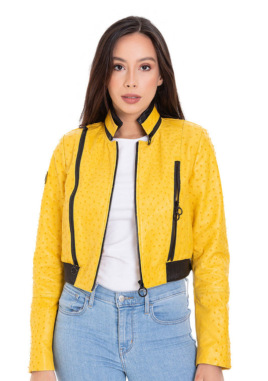 Comly Yellow Ostrich Leather Women Jacket - 1