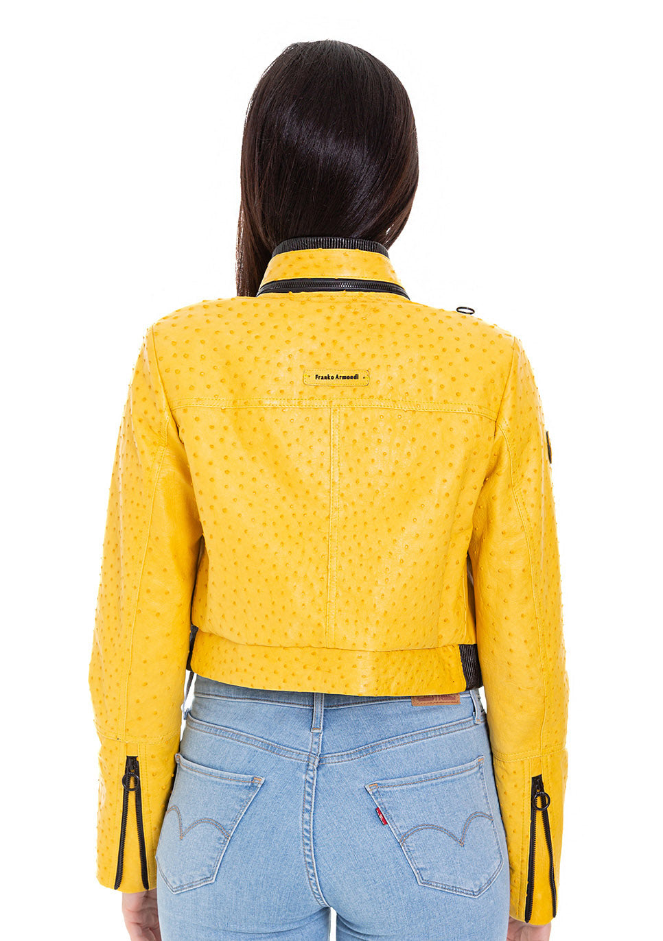Comly Yellow Ostrich Leather Women Jacket - 3
