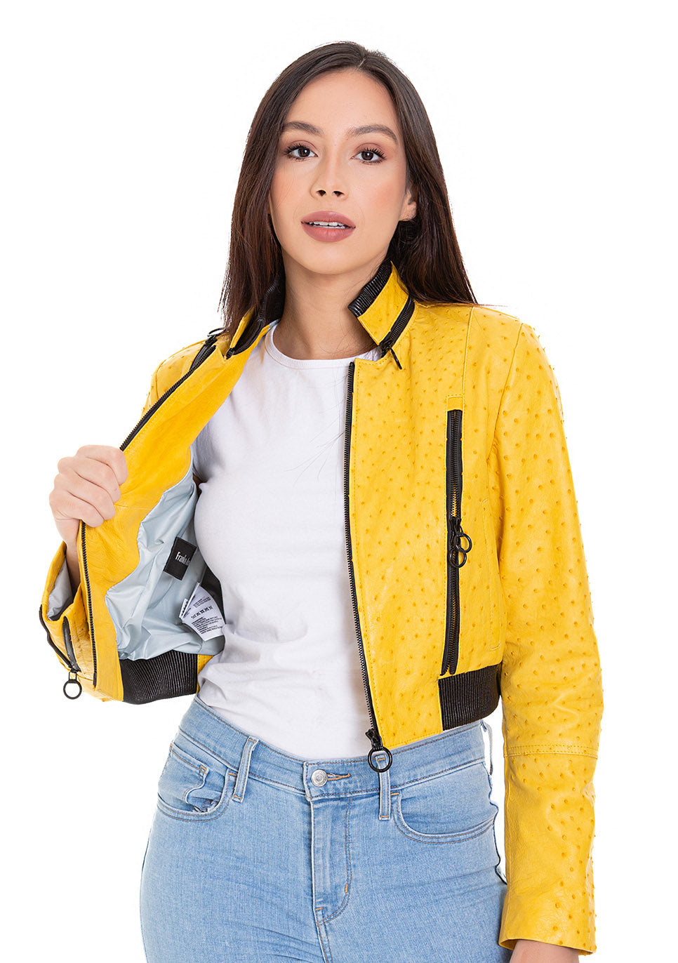 Comly Yellow Ostrich Leather Women Jacket - 4