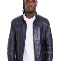 The Labanon Navy Blue Leather Men Jacket