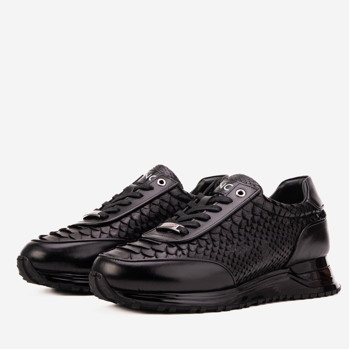The Aetheris Zapatilla para Hombre de Piel Genuina de Pitón Negro y Becerro