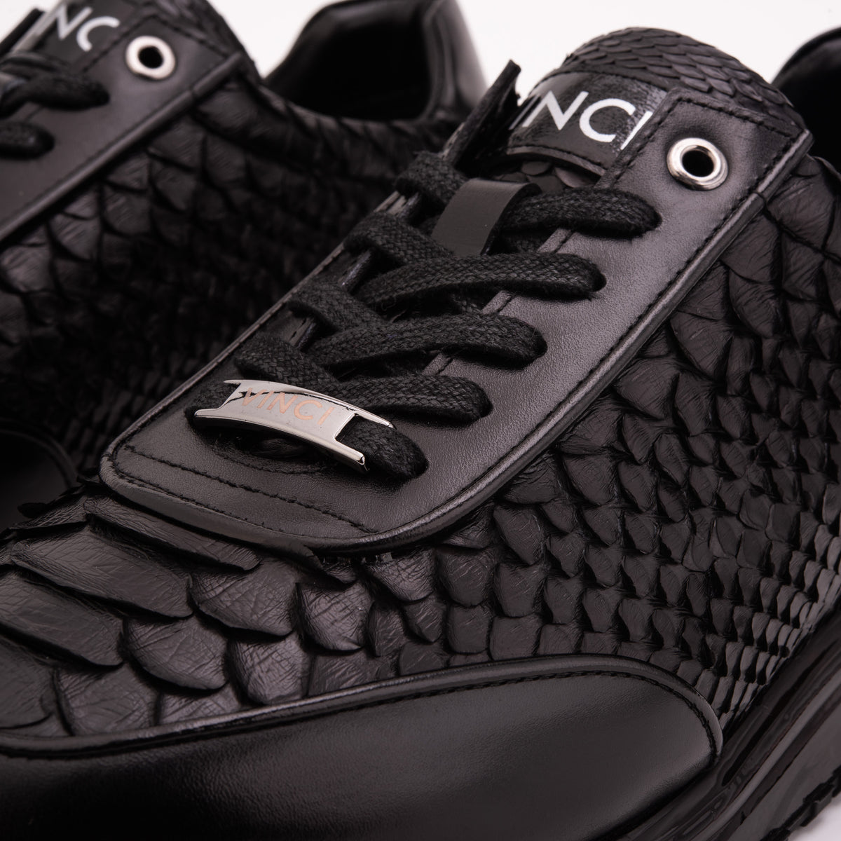 The Aetheris Zapatilla para Hombre de Piel Genuina de Pitón Negro y Becerro