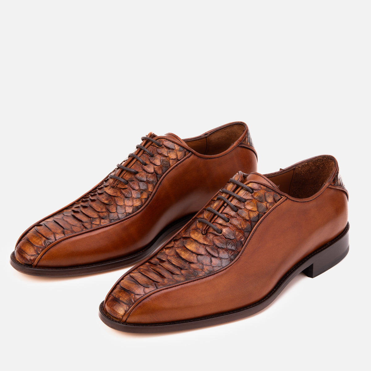 The Vespera Tan Genuine Python & Calf Leather Men Oxford