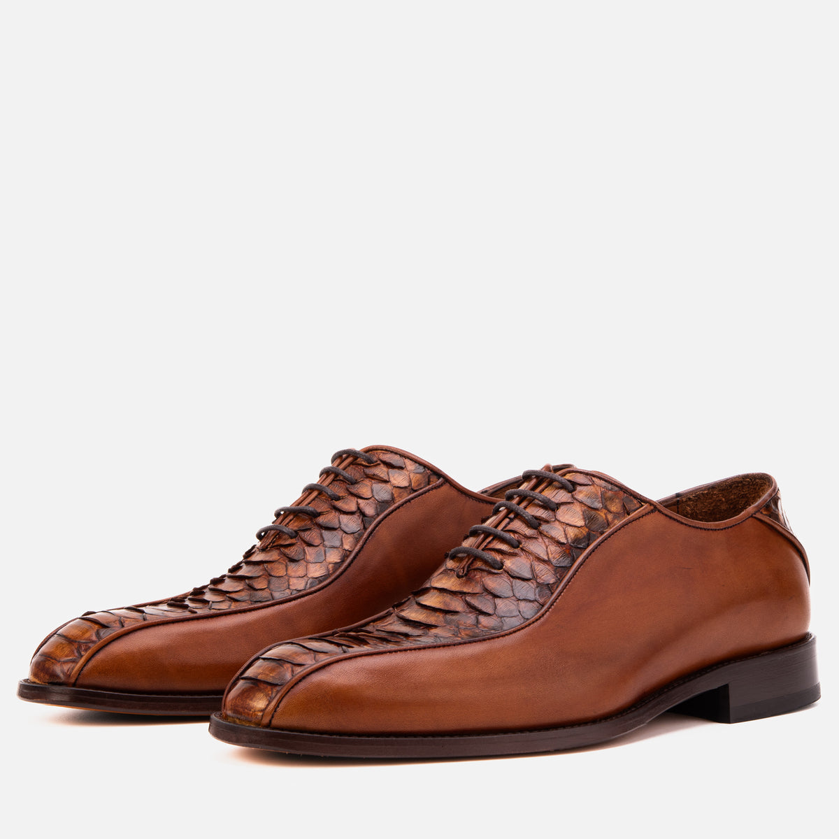 The Vespera Tan Genuine Python & Calf Leather Men Oxford