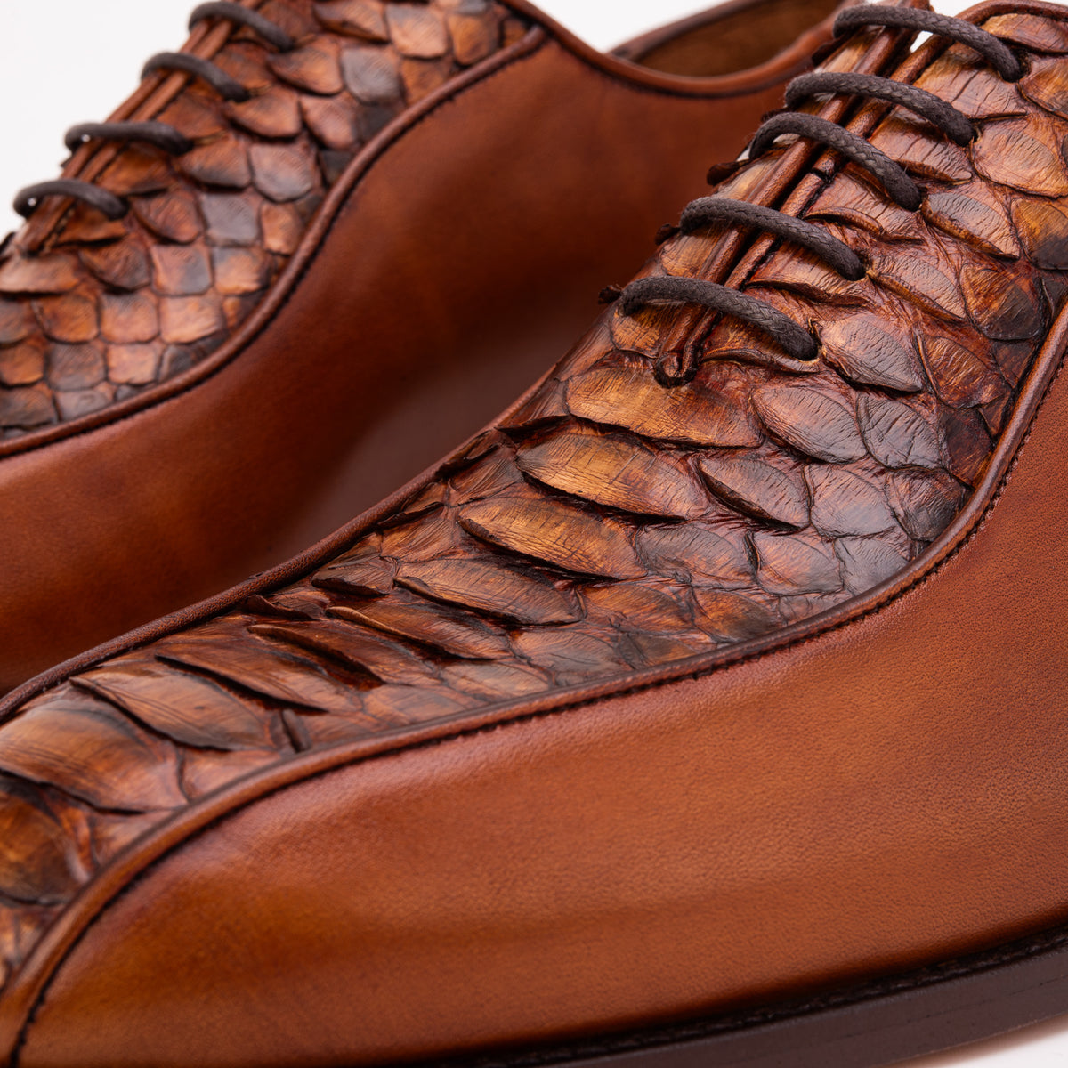 The Vespera Tan Genuine Python & Calf Leather Men Oxford