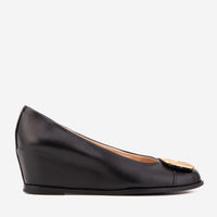 The Selene Black Leather Wedge Heel Women Shoe