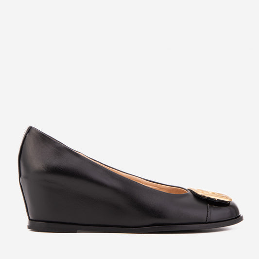 The Selene Black Leather Wedge Heel Women Shoe