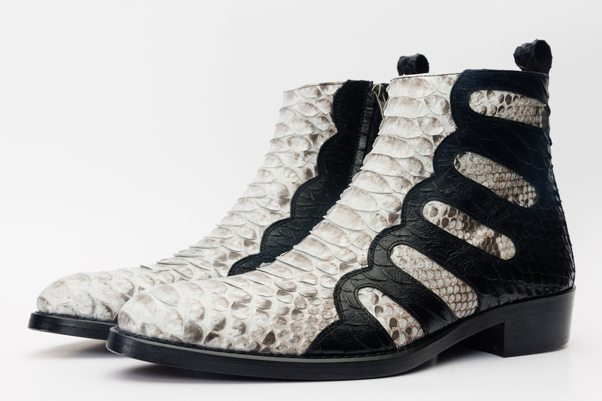 Boss Pythn Snk Black & Natural Zip-Up Leather Men Boot Limited Edition - 2