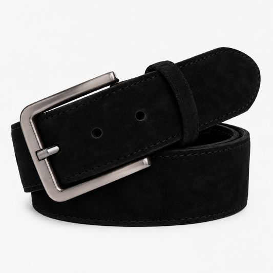 The Bari Black Suede Leather Belt