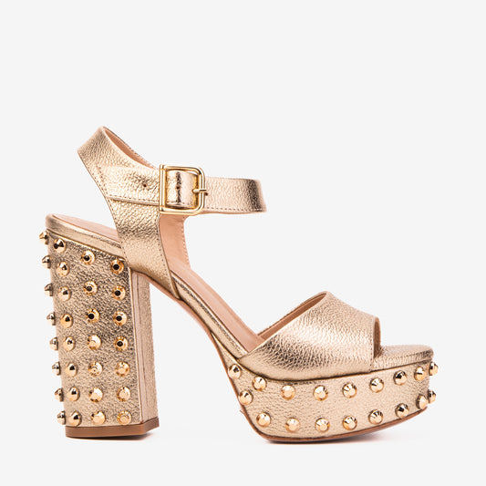 The Celestia Gold Leather Platform Heel Women Sandal