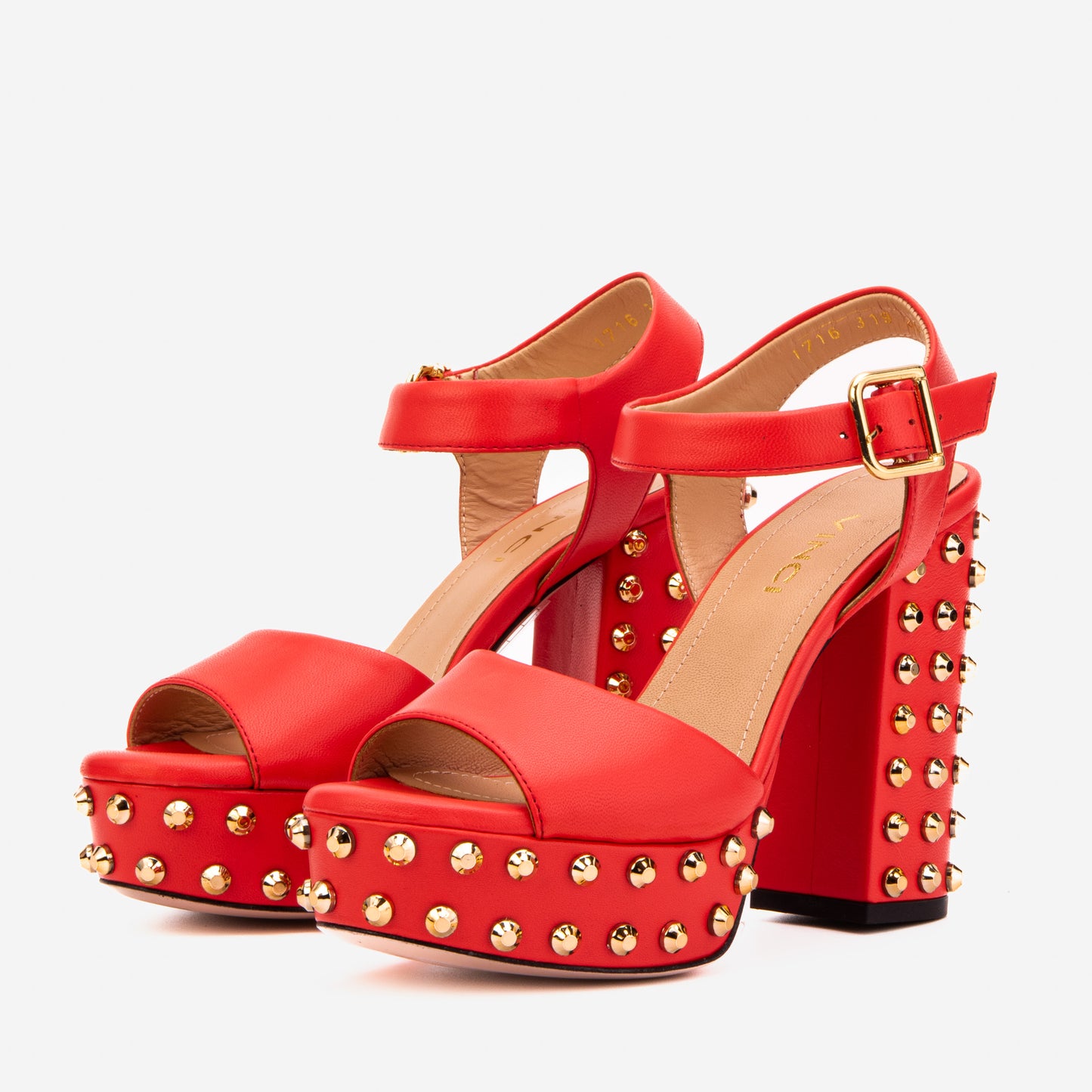The Celestia Coral Red Leather Platform Heel Women Sandal