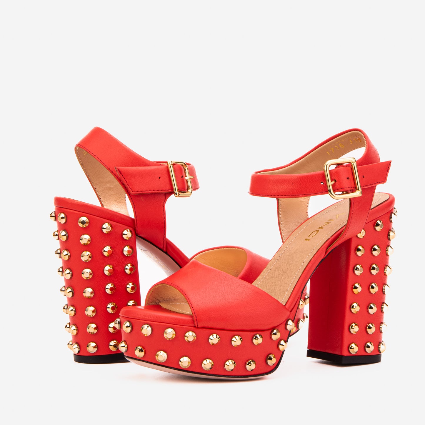 The Celestia Coral Red Leather Platform Heel Women Sandal