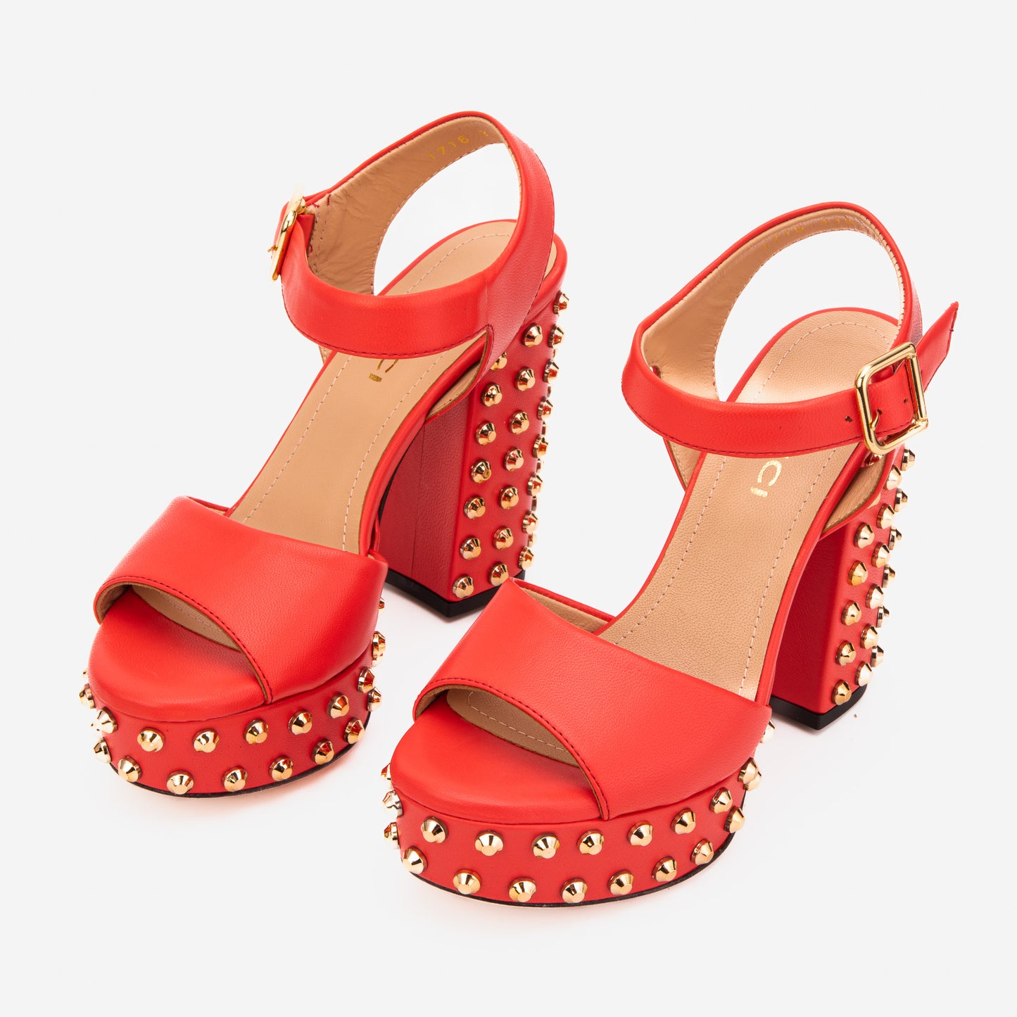 The Celestia Coral Red Leather Platform Heel Women Sandal