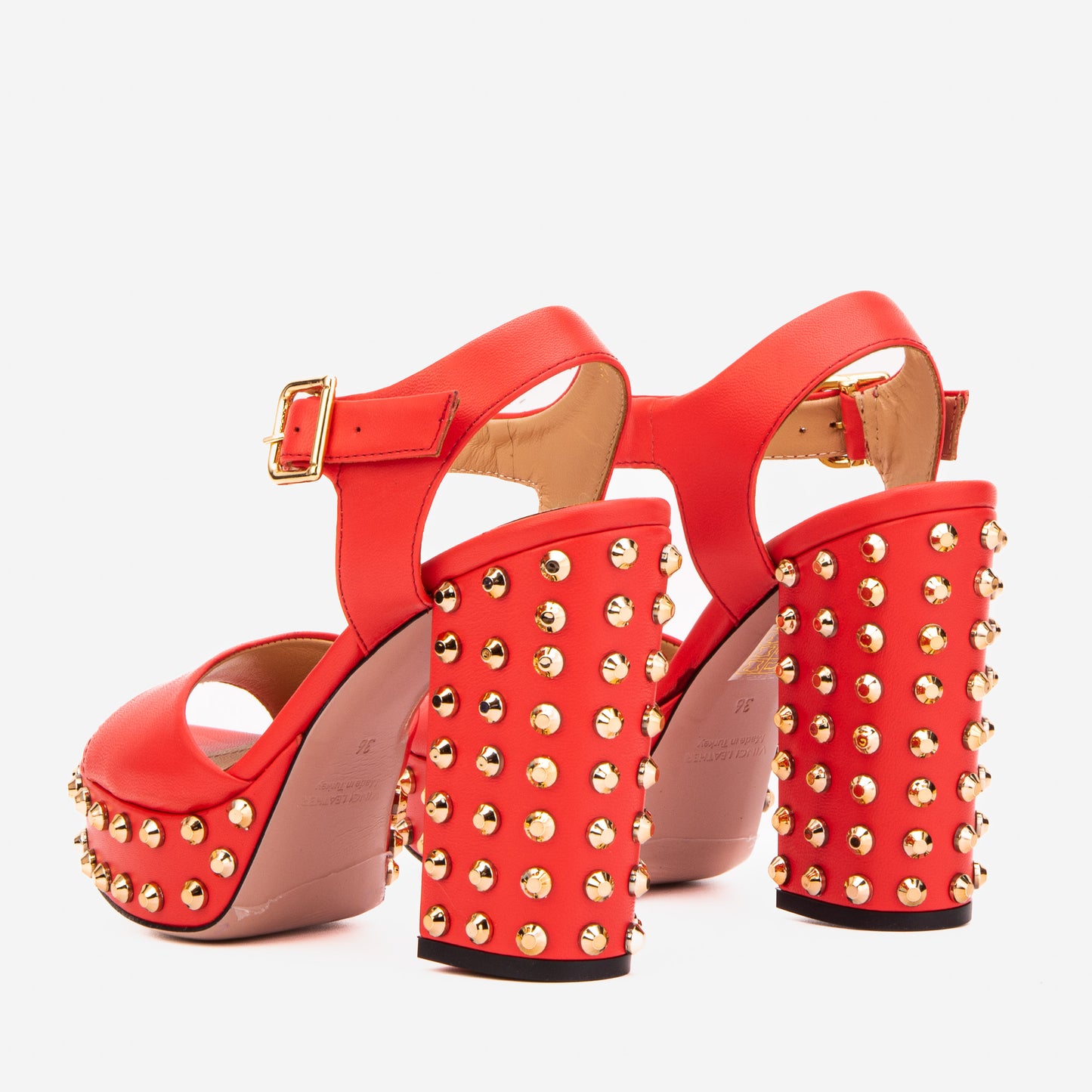The Celestia Coral Red Leather Platform Heel Women Sandal