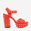 The Celestia Coral Red Leather Platform Heel Women Sandal