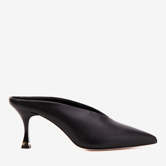 The Solara Black Leather Women Mule Heel