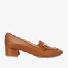 Zapatos de tacón de bloque de cuero marrón Delhi para mujer 