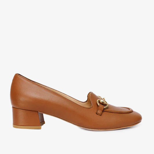 Zapatos de tacón de bloque de cuero marrón Delhi para mujer 