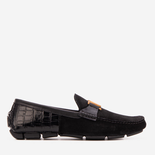 The Lucento Black Suede Driver Loafer