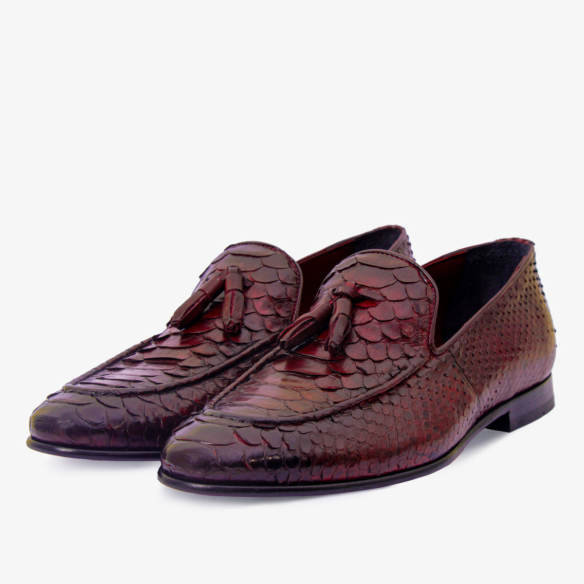 Mocasines con borlas de piel de pitón burdeos de Bethesda para hombre