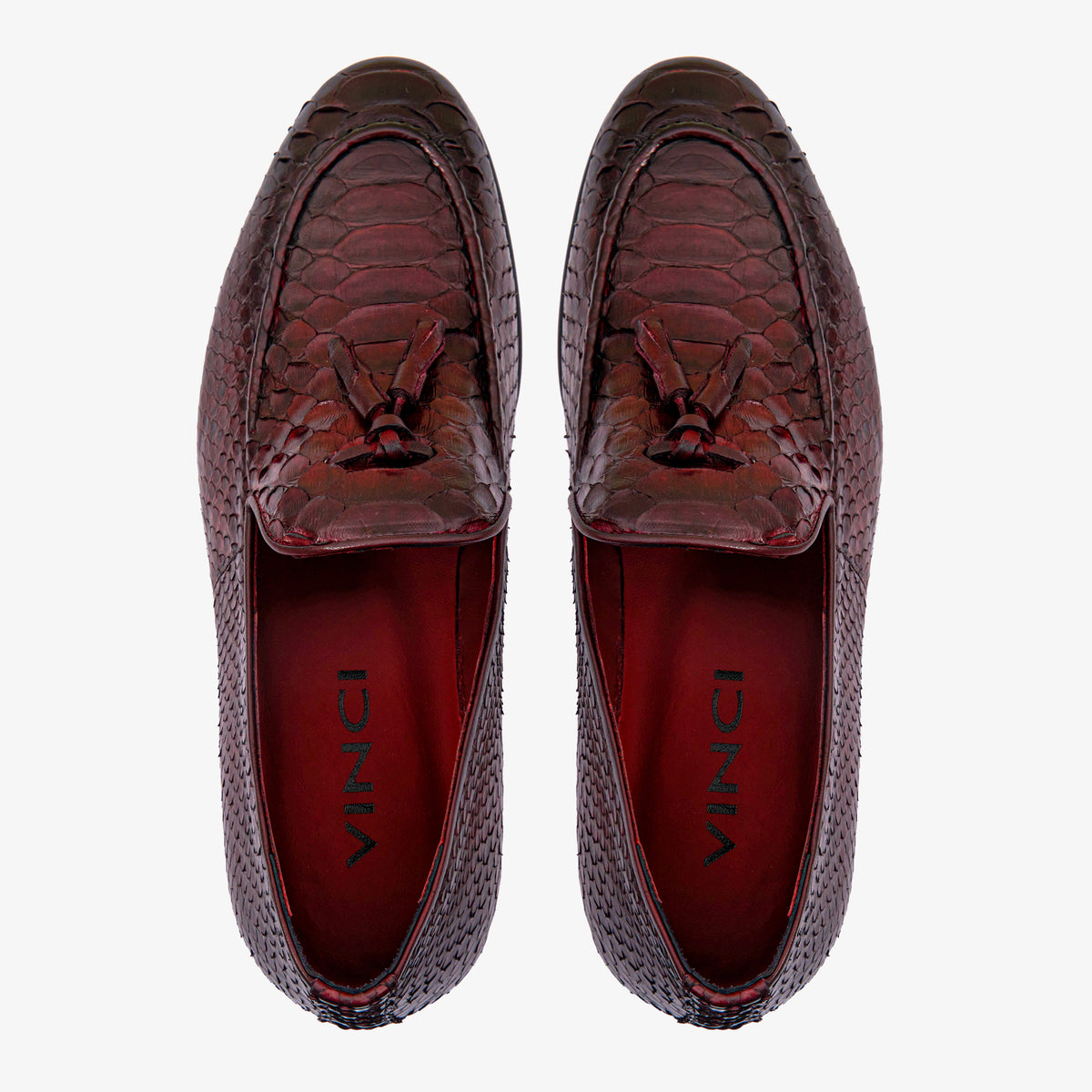 Mocasines con borlas de piel de pitón burdeos de Bethesda para hombre