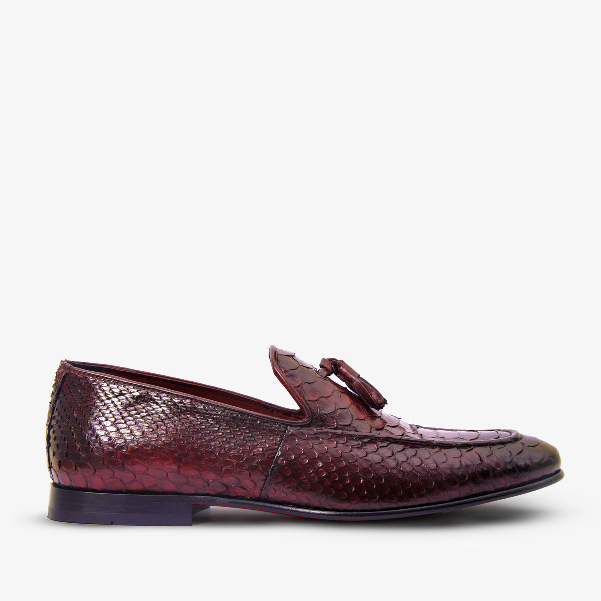 Mocasines con borlas de piel de pitón burdeos de Bethesda para hombre