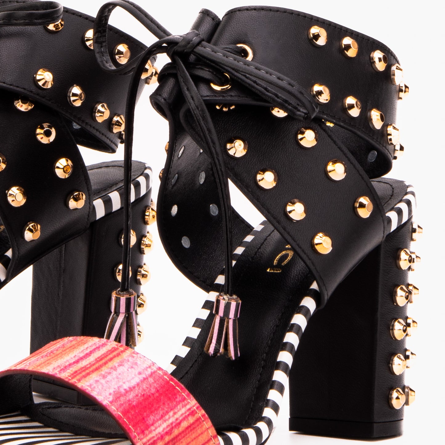 The Ravelle Noir Rose Studded Leather Women Sandal