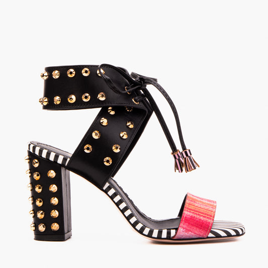 The Ravelle Noir Rose Studded Leather Women Sandal