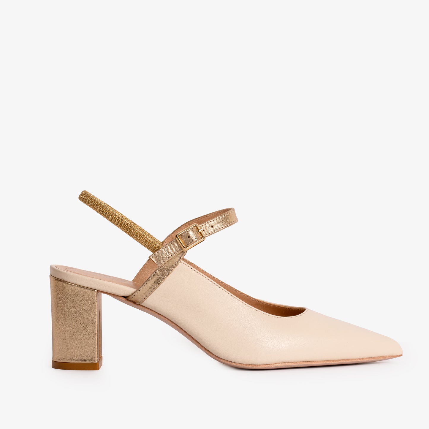 Sandalia de tira trasera de piel color crema Pompei para mujer