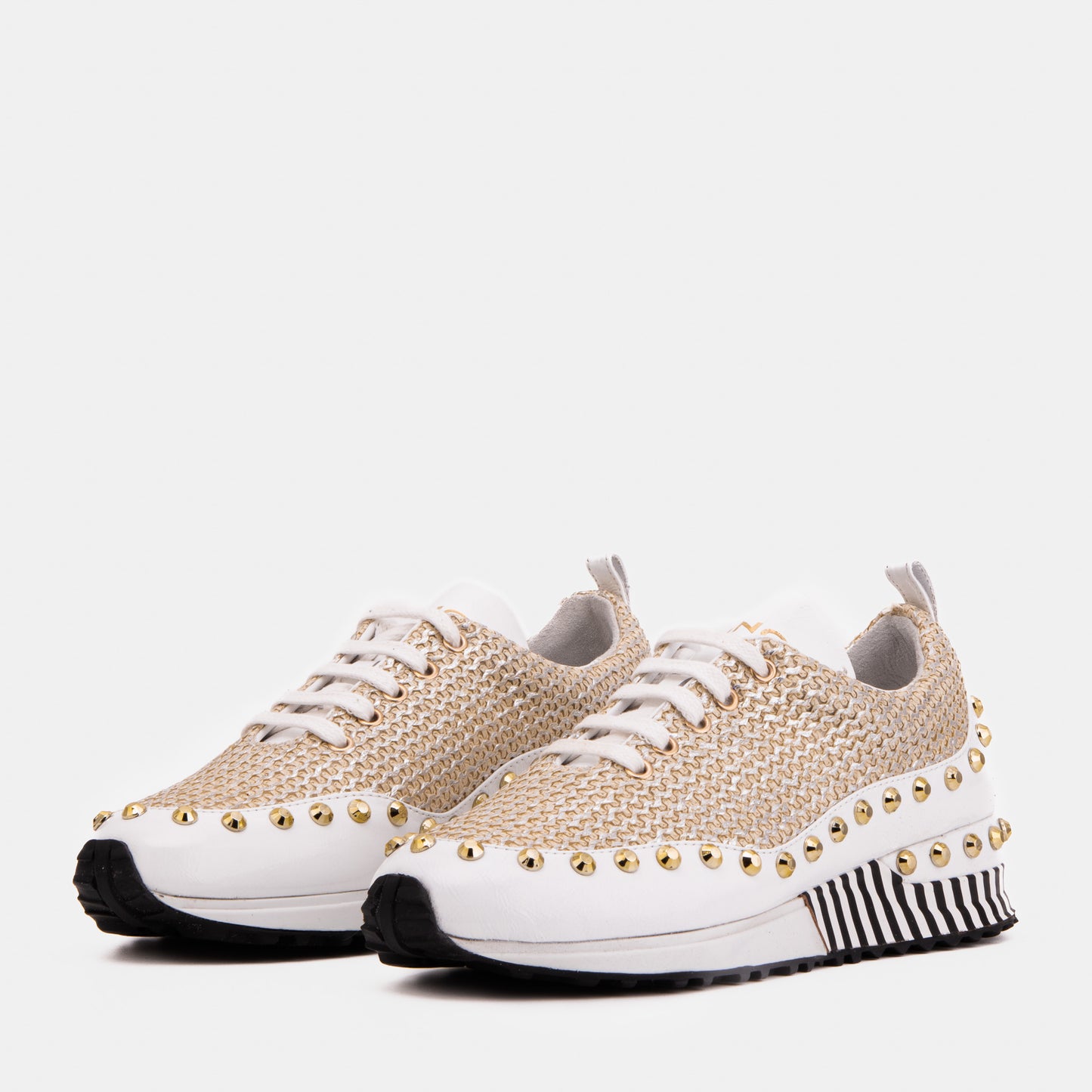 The Aurelia White Gold Woven Leather Women Sneaker