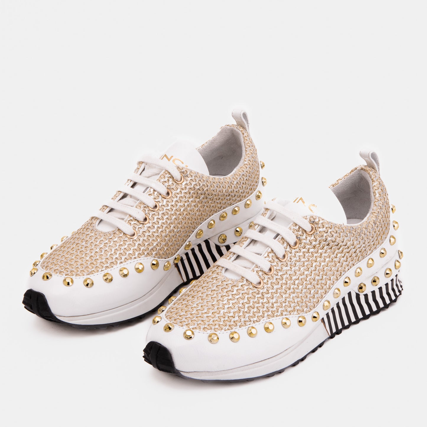 The Aurelia White Gold Woven Leather Women Sneaker