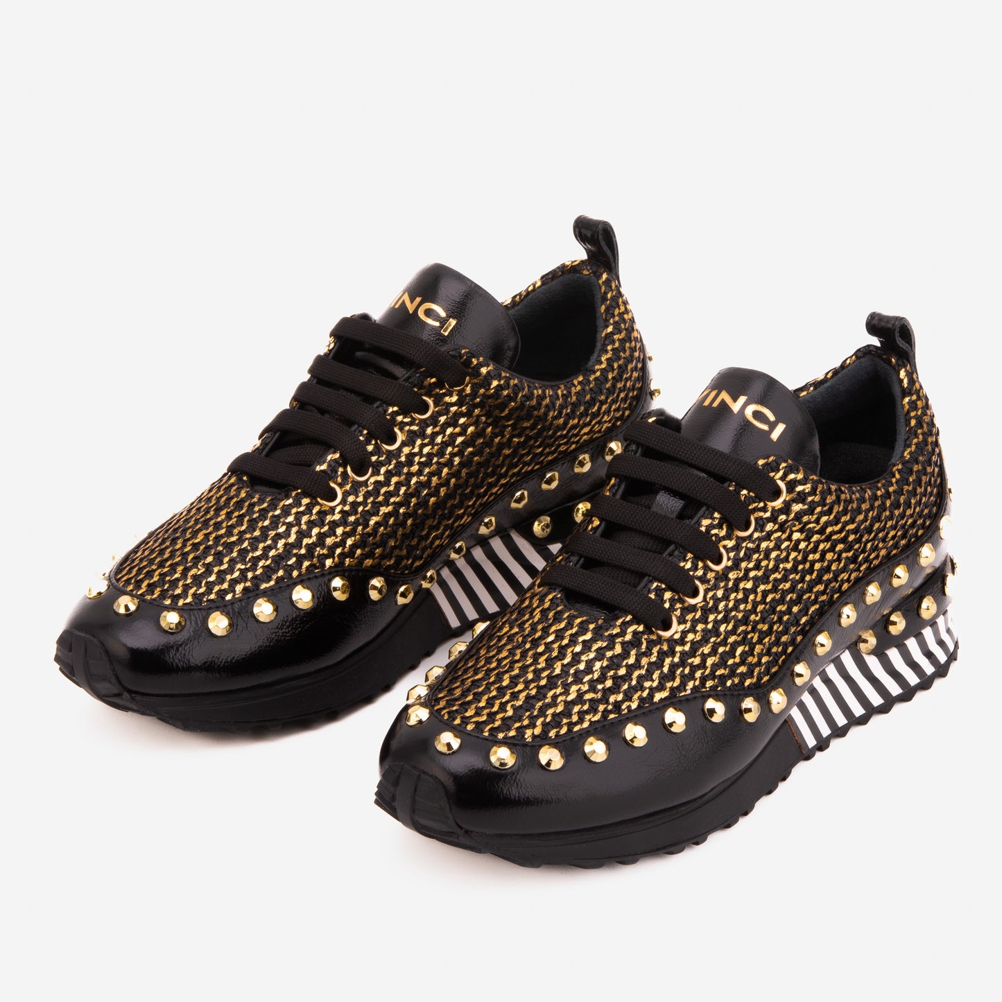 The Aurelia Black Gold Woven Leather Women Sneaker