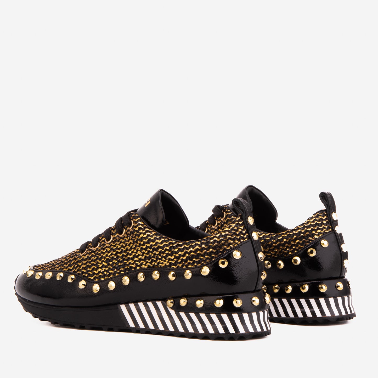The Aurelia Black Gold Woven Leather Women Sneaker