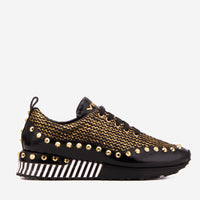 The Aurelia Black Gold Woven Leather Women Sneaker