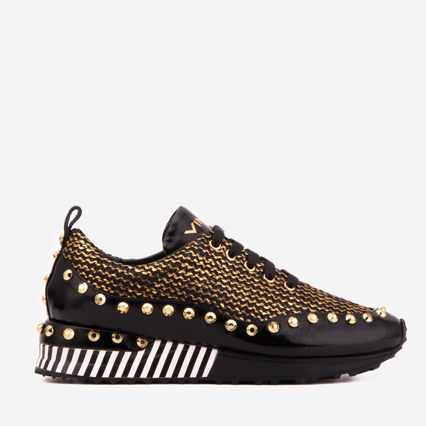 The Aurelia Black Gold Woven Leather Women Sneaker