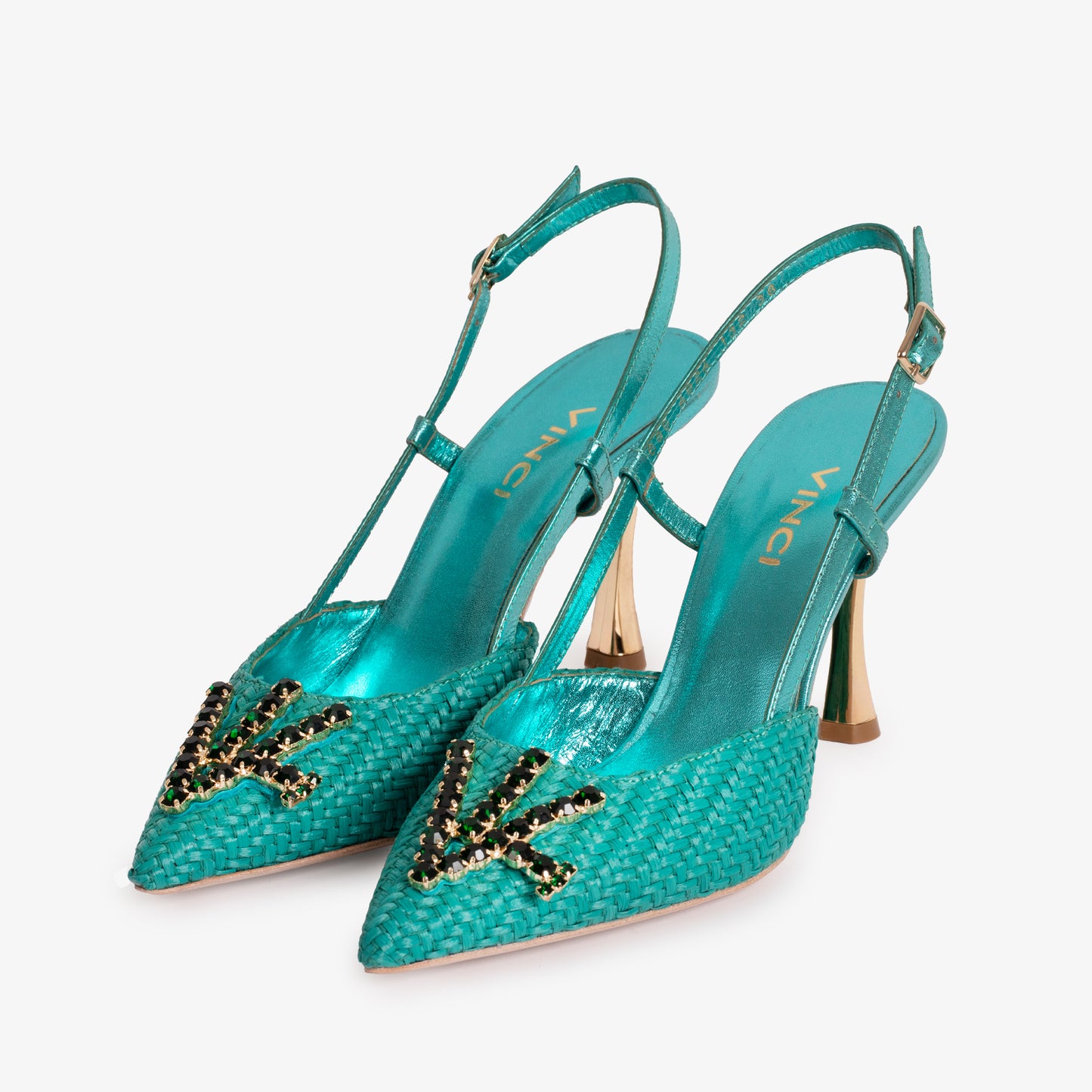 Sandalia con tira trasera en piel color turquesa Luna para mujer