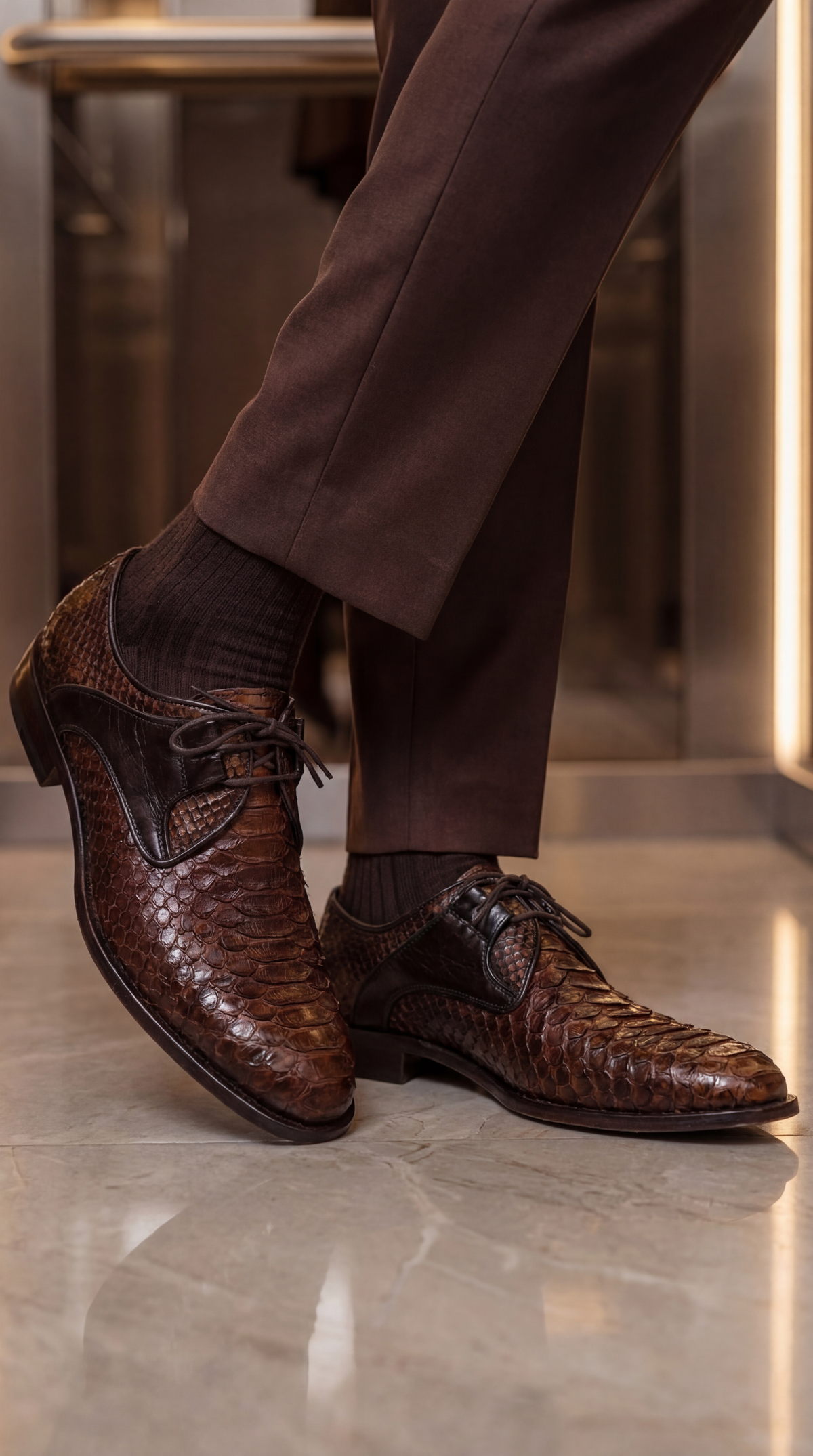 Zapato Derby para Hombre Valmont de Cuero de Pitón Color Tostado