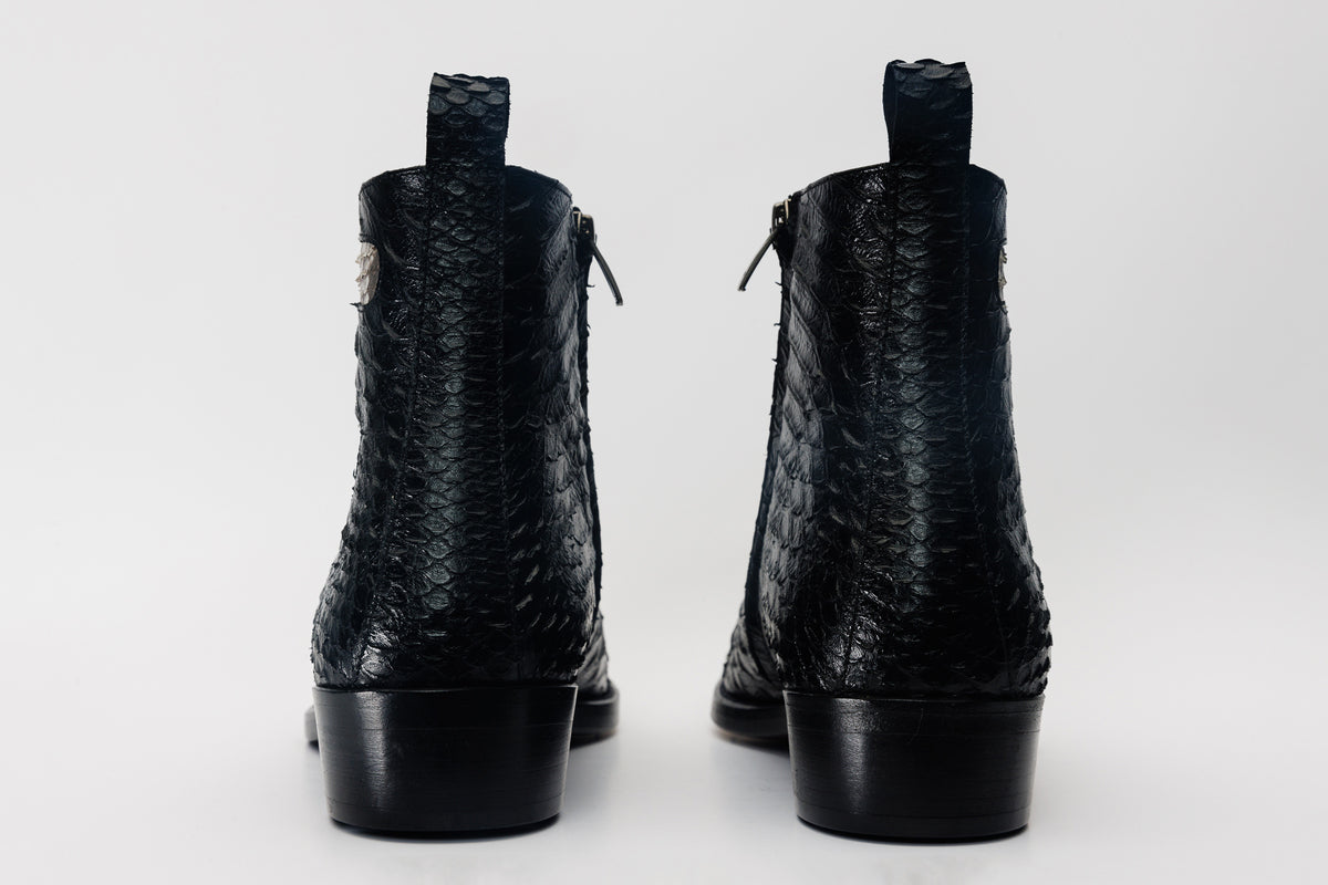 Boss Pythn Snk Black & Natural Zip-Up Leather Men Boot Limited Edition - 4