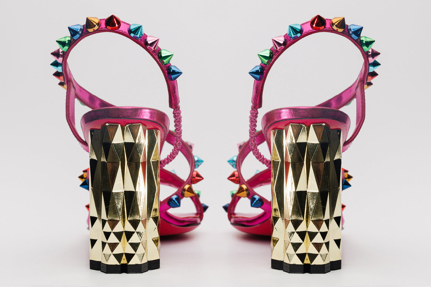 The Caris Fuchsia Block Heel Spike Leather Women Sandal Final Sale!