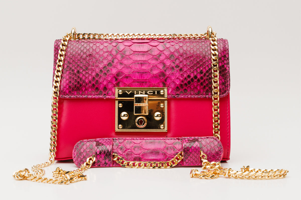 Bolso de mano de piel de pitón fucsia Toskana
