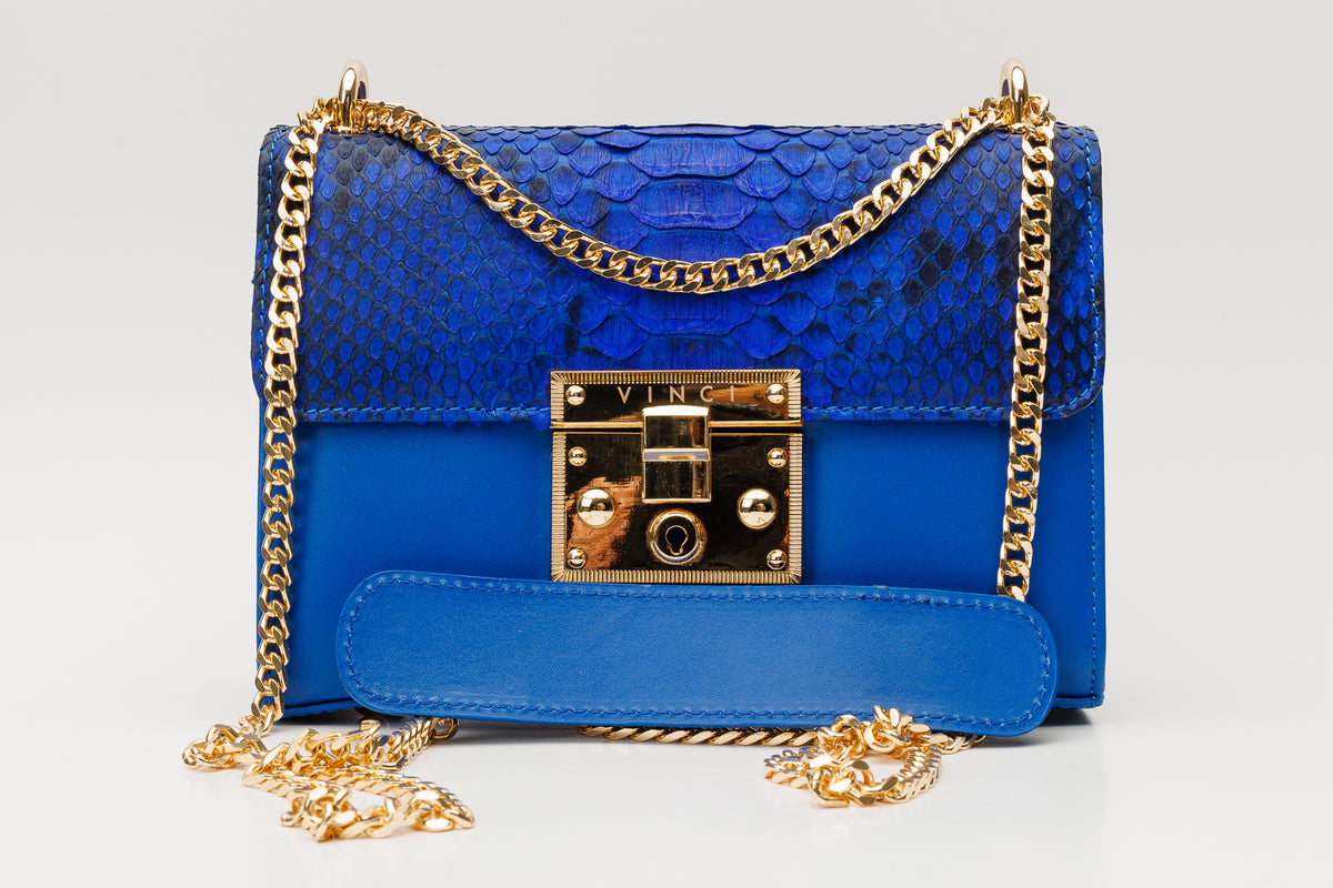 Bolso de mano de piel de pitón azul Toskana Sax
