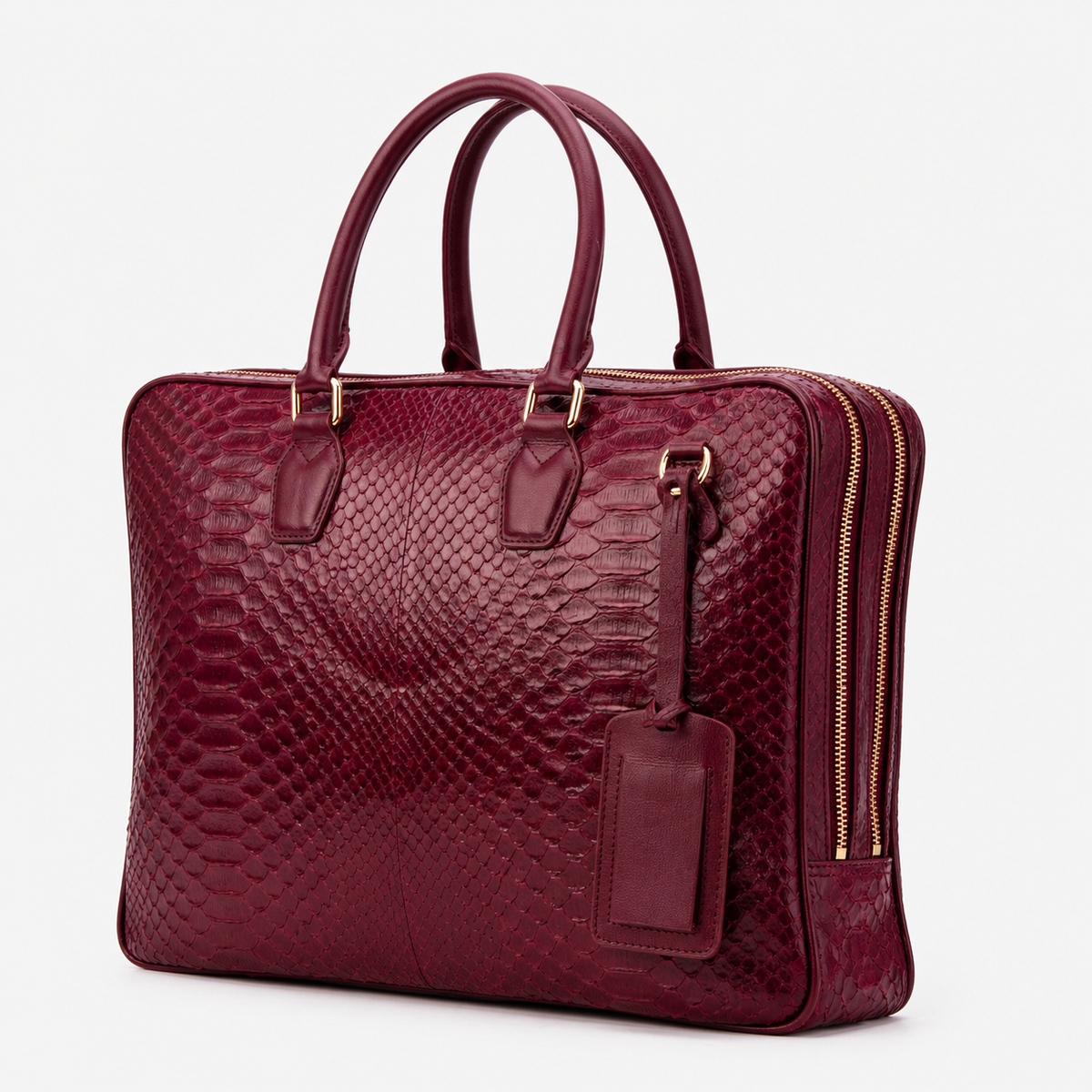 The Cortona maletín para portátil de cuero de pitón burdeos para hombre