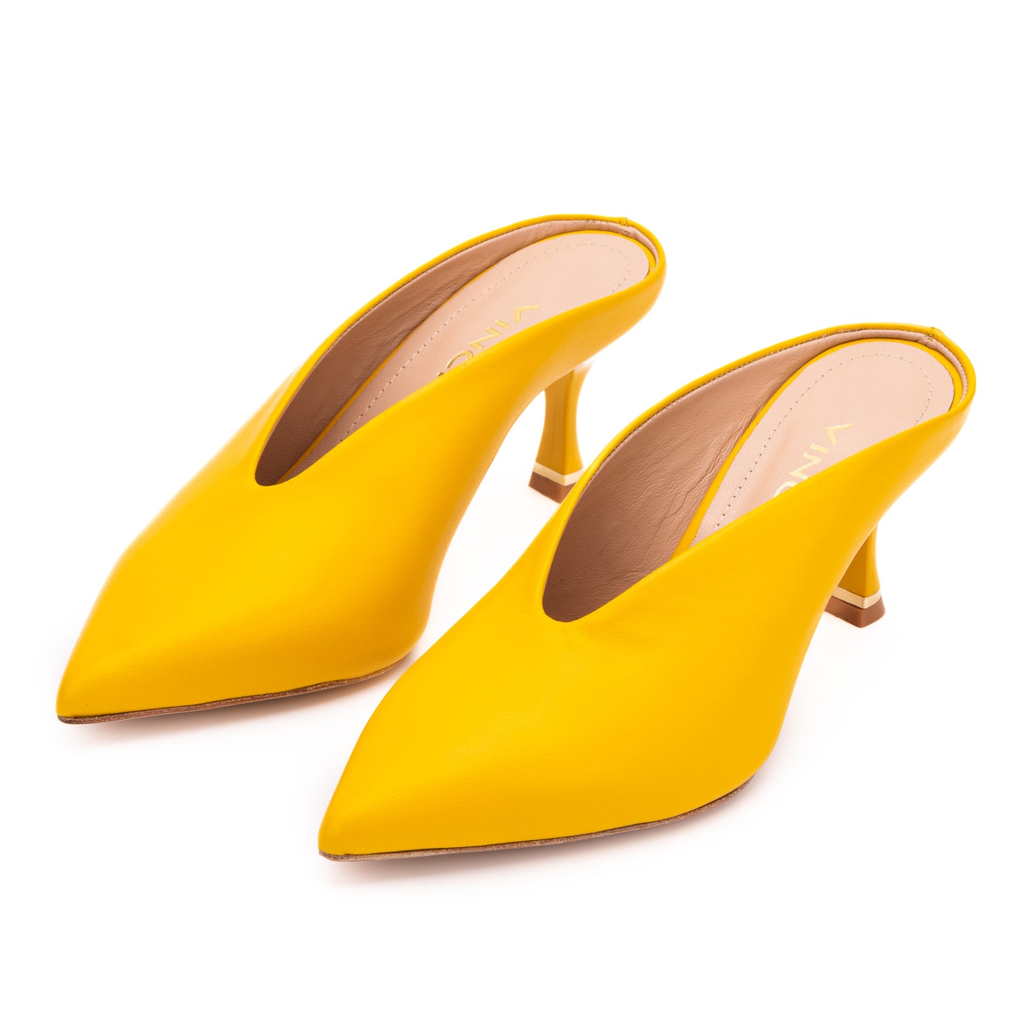 The Solara Yellow Leather Women Mule Heel