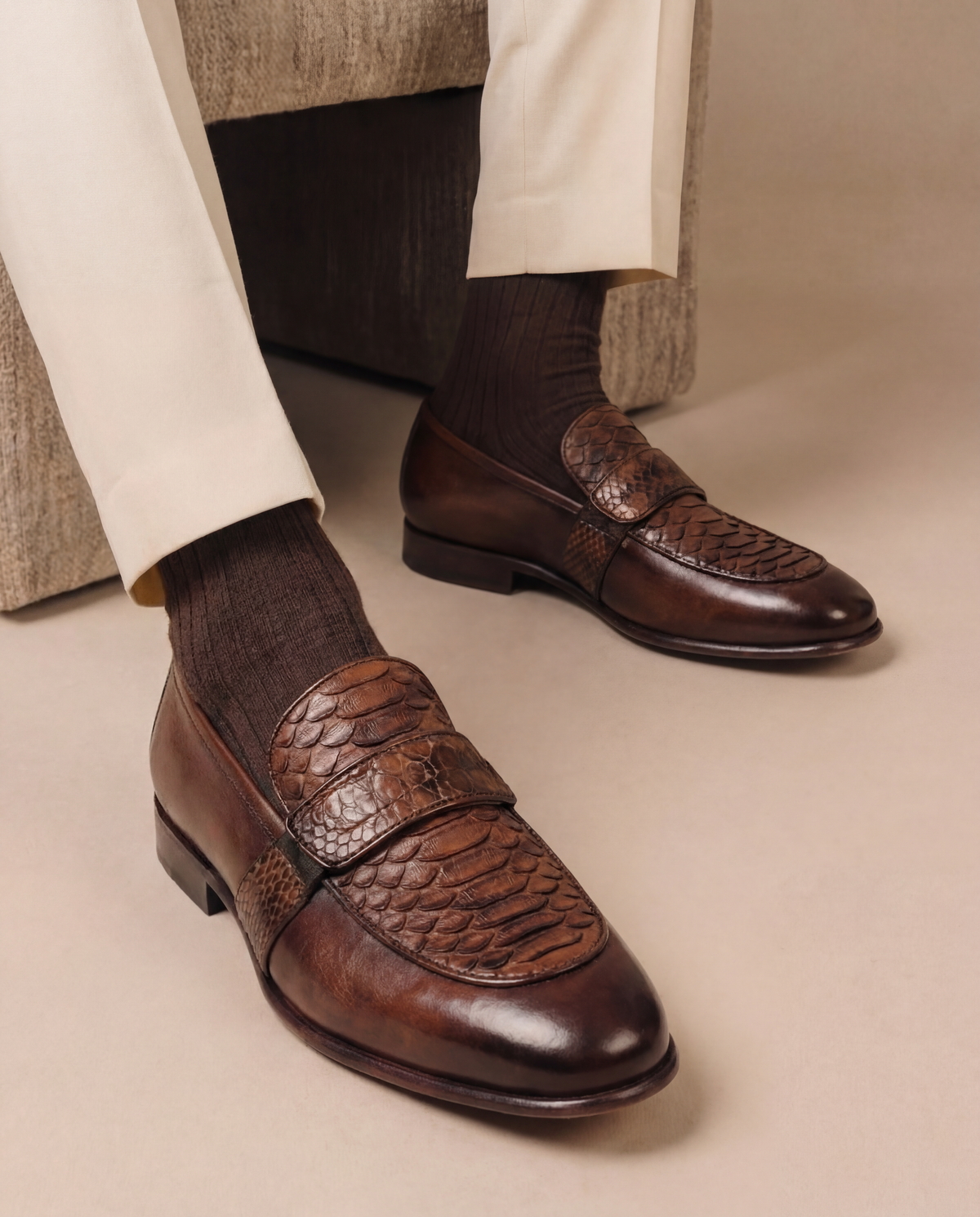 The Dorian Tan Python & Baby Buffalo Leather Loafer Men Shoe