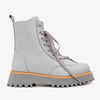 The Yildiz Gray Leather Lace-Up Ankle Women Boot With a Side Zipper