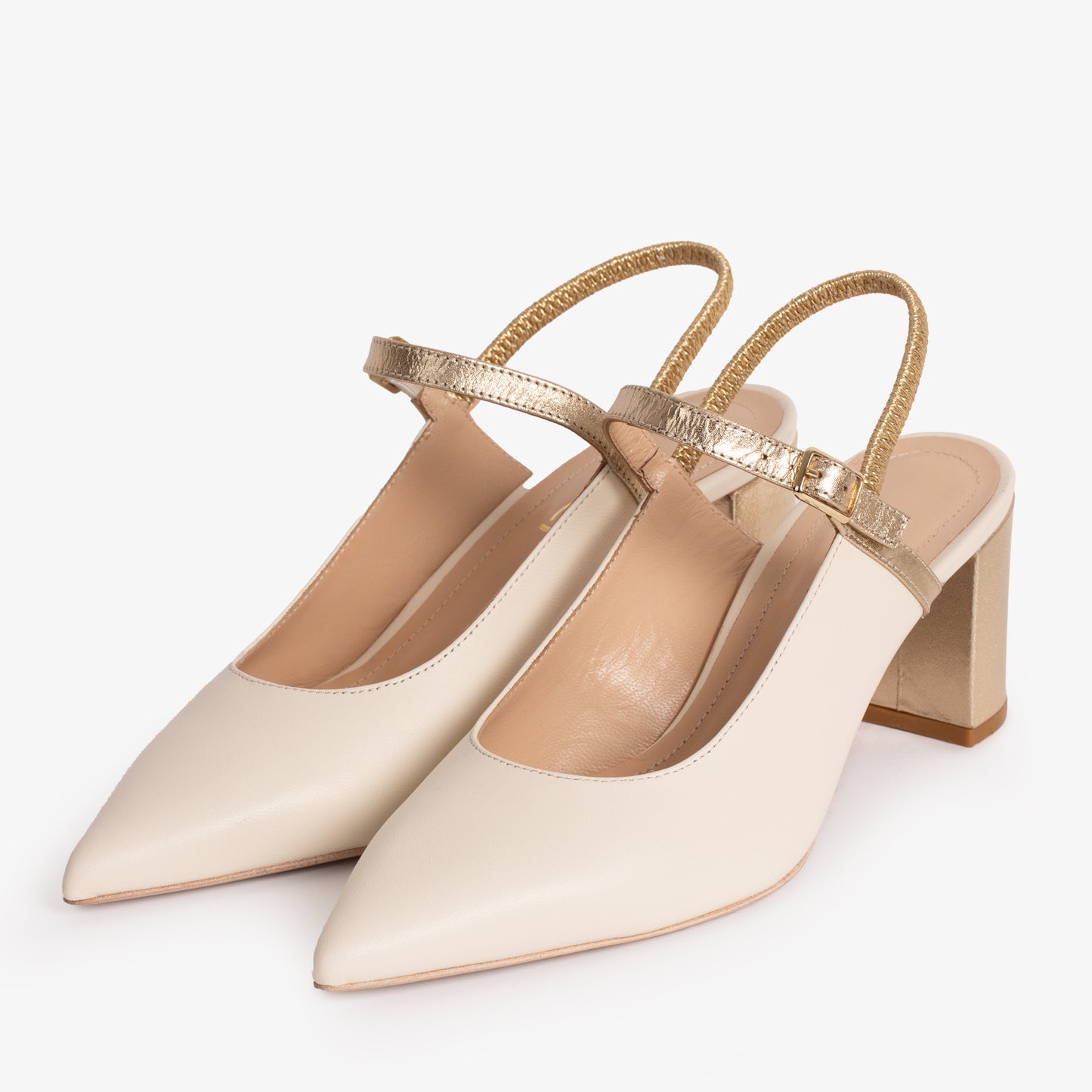 Sandalia de tira trasera de piel color crema Pompei para mujer