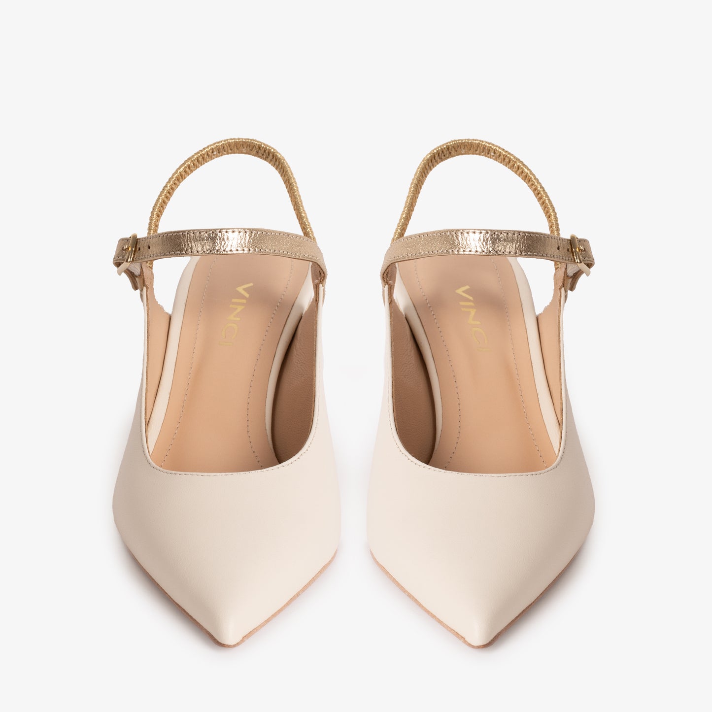 Sandalia de tira trasera de piel color crema Pompei para mujer