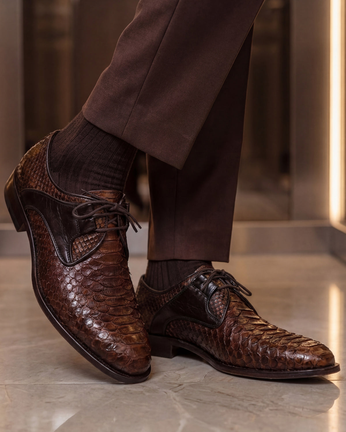 Zapato Derby para Hombre Valmont de Cuero de Pitón Color Tostado