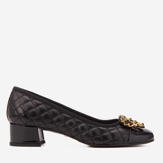 The Bellarose Black Quilted Leather Women Heel
